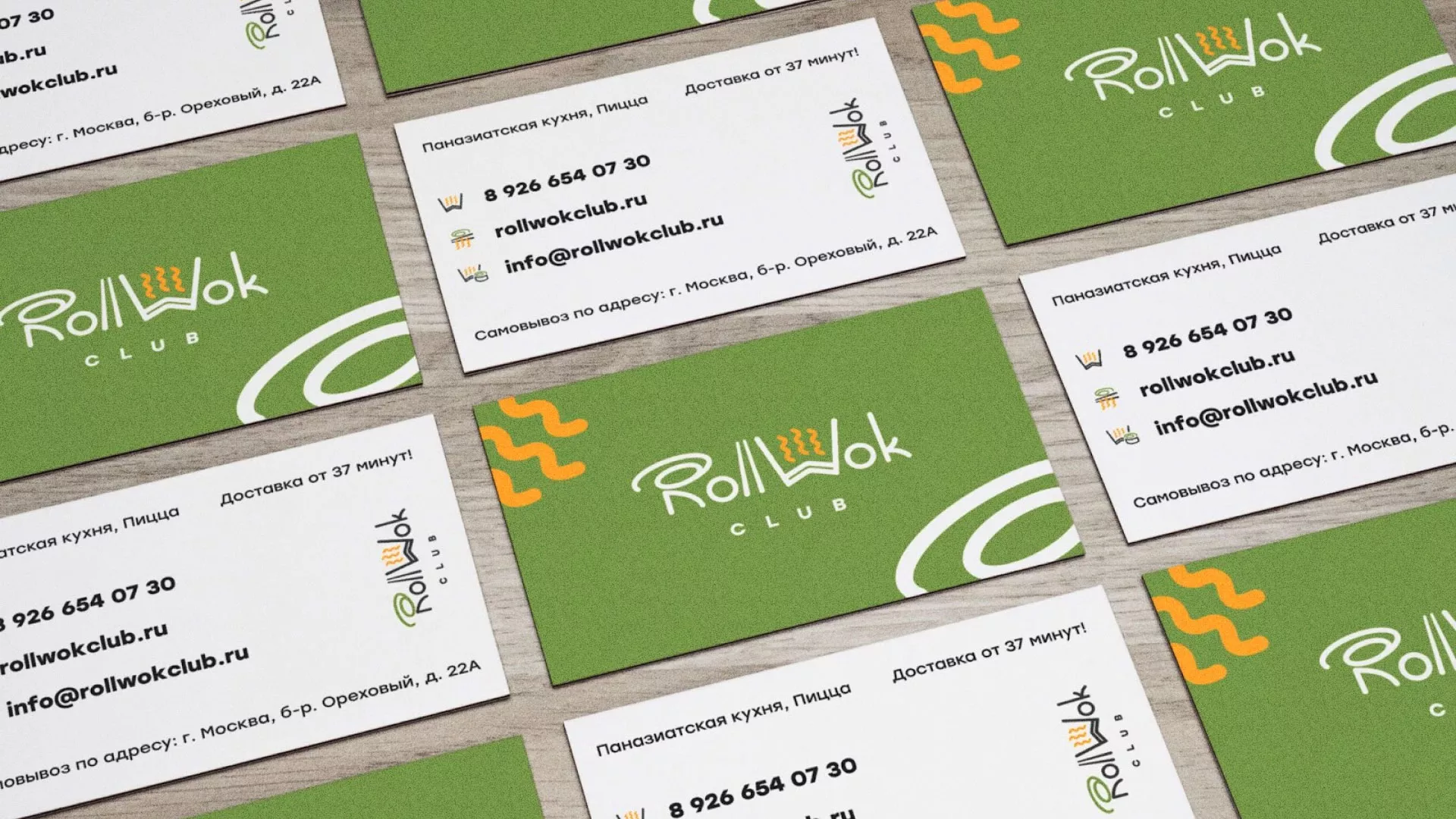 Разработка дизайна визиток суши-бара «Roll Wok Club» в Усть-Илимске